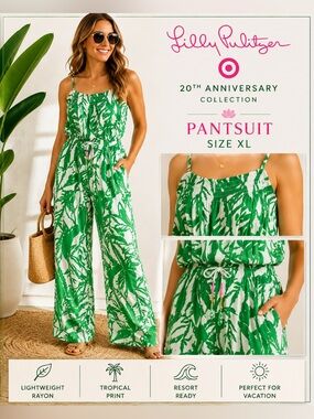 Lilly Pulitzer Target 20th Anniversary XL Green White Tropical Maxi Dress